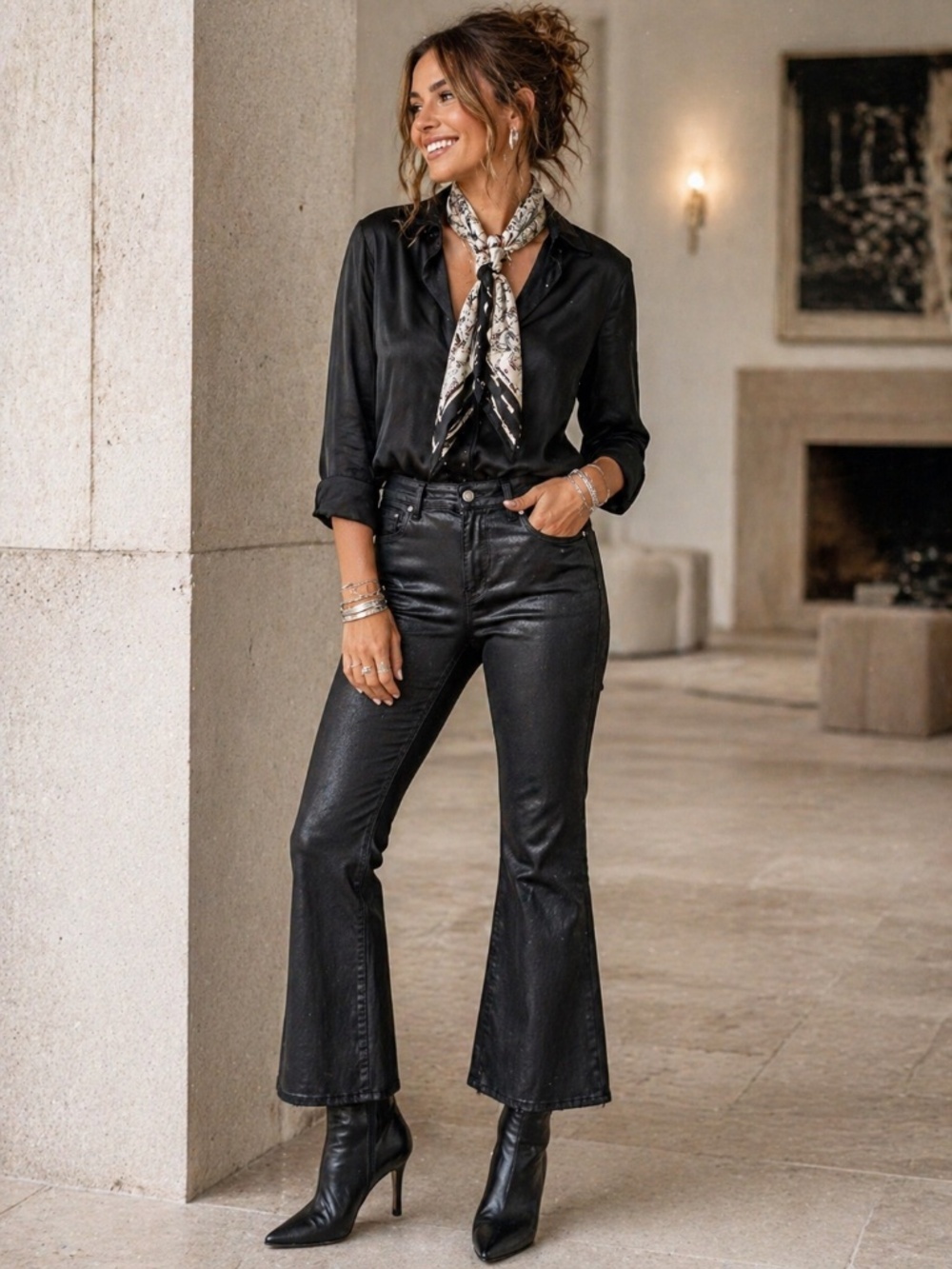 Articles of Society Linden High Rise Crop Flare Jeans Black Metallic 12 Glam